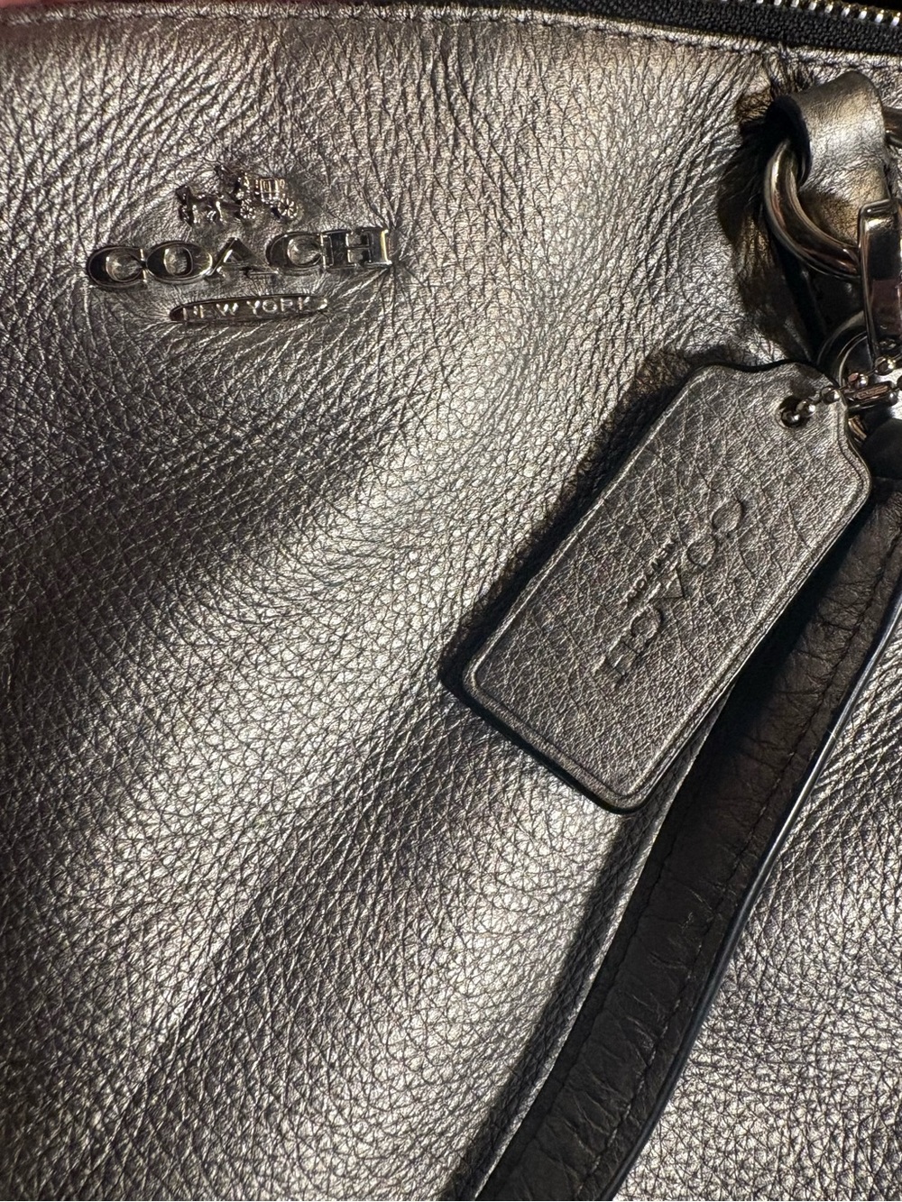 Coach Medium Kelsey Satchel in Metallic Silver Pebble Leather - Picture 4 of 4